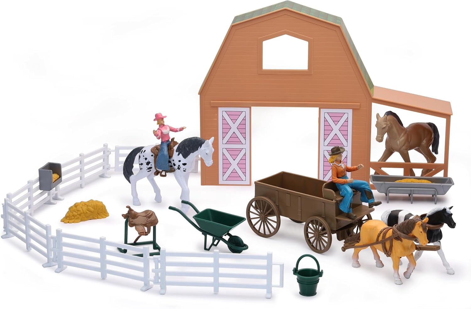New Ray Valley Ranch Brown Barn Horse Play Set Ages 5 And Up