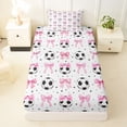 thumbnail image 3 of Erosebridal Cute Bow Knot Twin Sheet Sets For Girl,Football Sport Games Ball Theme Kids Bedding 3 Pieces, 3 of 6