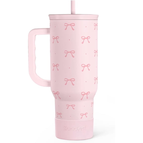 Gift for Women Girls - Coquette Bow Stainless Steel Tumbler with Handle, Travel Coffee Mug - Gifts for Birthday Christmas, 40oz