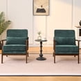 thumbnail image 2 of CQSXDA  Modern Design Fabric Cushioned Armchair with Wooden Armrests and Lumbar Pillow for Living Room or Office, Green, 2 of 16