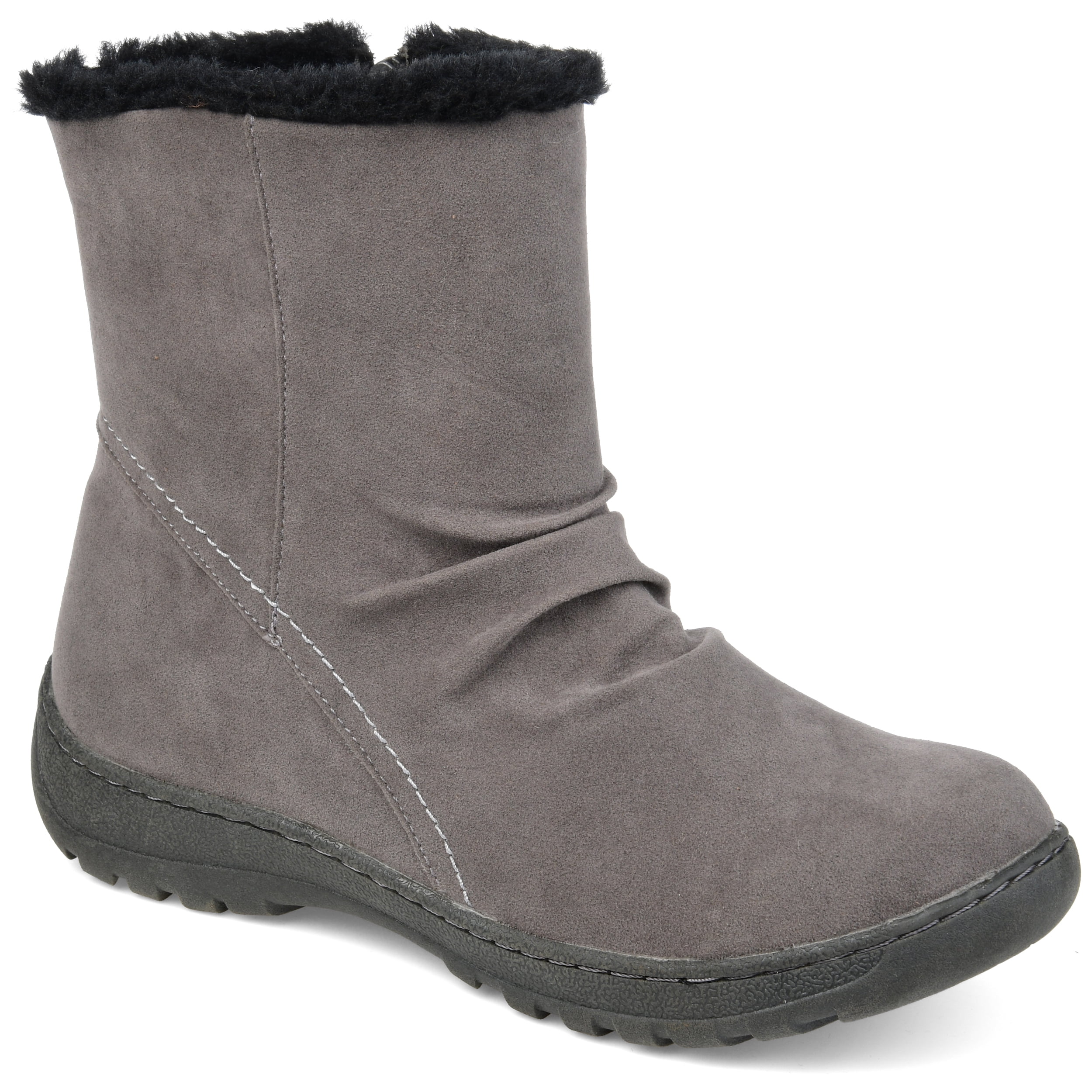 Brinley Co. Women's Slouch Winter Boot - Faux Suede, Tread Sole, Inside Zip, Padded Footbed