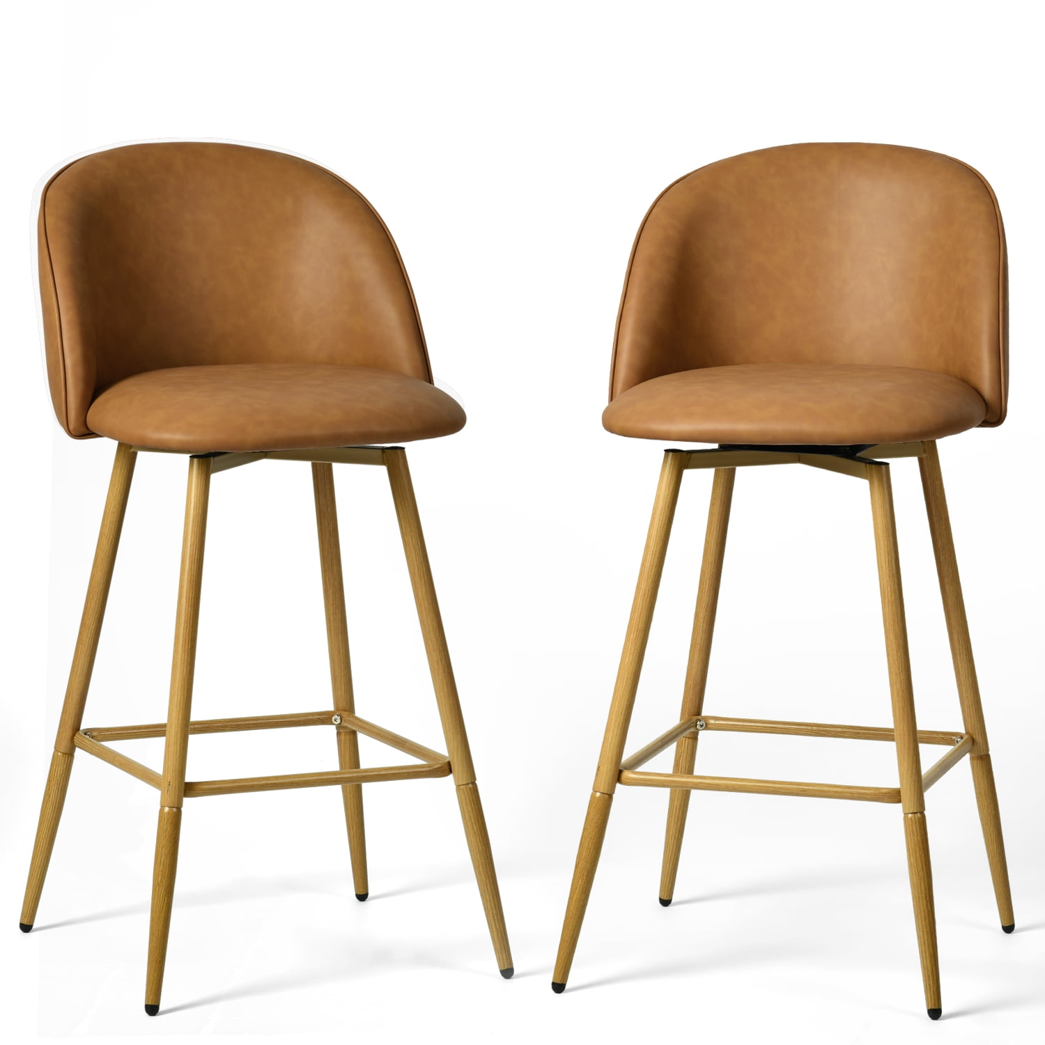 Homy Casa 26" Swivel Counter Height Bar Stools, Set of 2, Kitchen Island Chairs, Cognac Brown