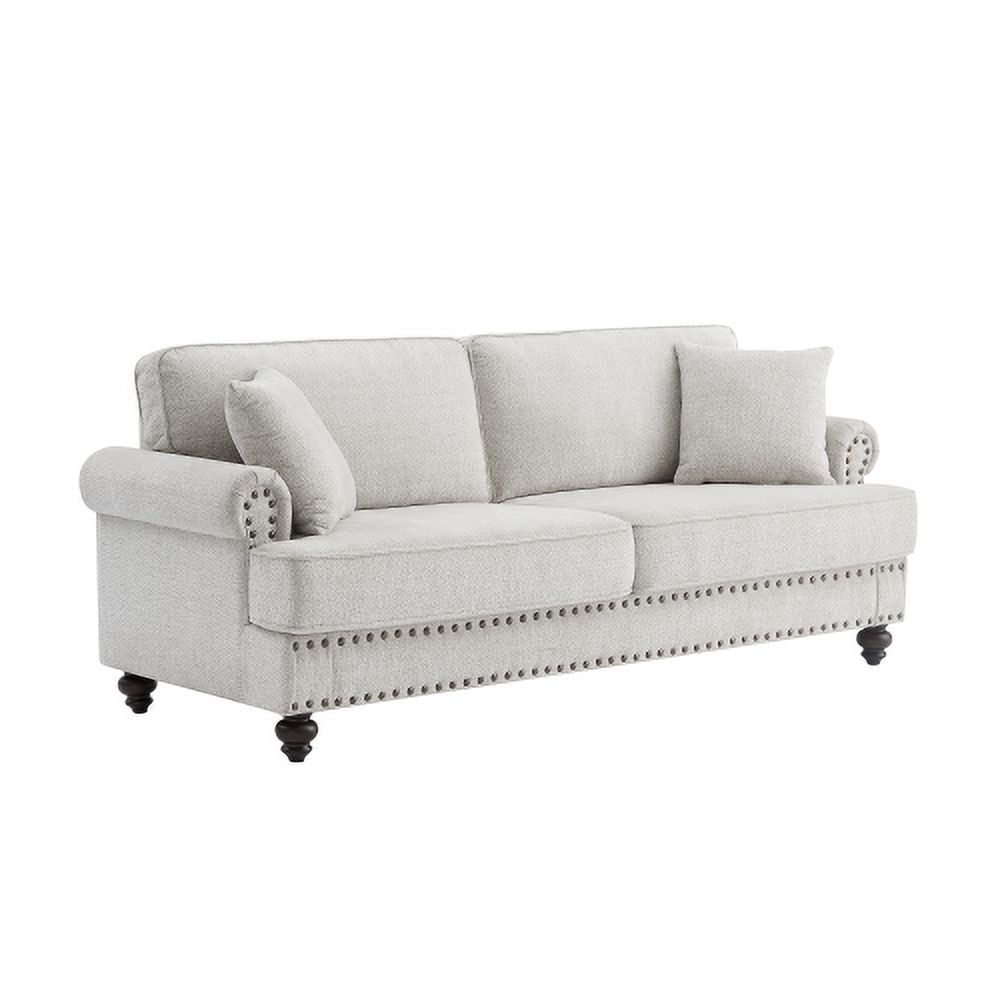 BSHTI 82 inch Chenille Modern Upholstered Adult Sofas 2 Seater Couches with Nails and Armrests (White)