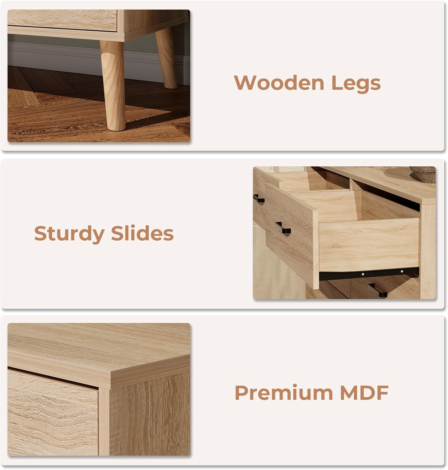 Meteorleg 6 Drawer Dresser for Bedroom, Wood Oak Dresser with Wide Drawers and Metal Handles,Modern Dresser Chest for Bedroom,Living Room,Entryway