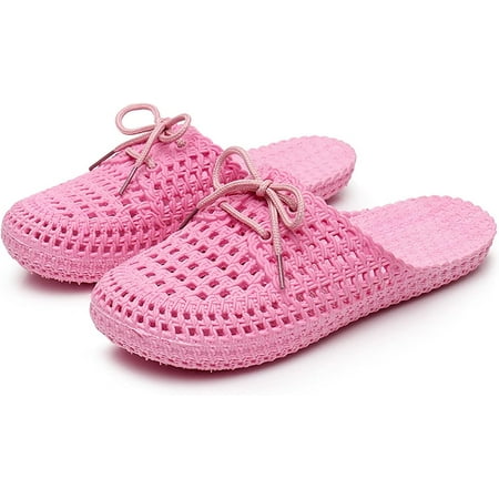 Women s Breathable Mesh Slippers  Hollow Flat Sandals Slip On Comfort PVC Flat Sole Slippers Summer Beach Shoes (Pink  6)
