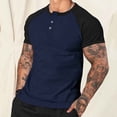 thumbnail image 2 of QIUOMBBP Mens Short Sleeve Henley Shirts Color Block Button Casual Tops Summer Loose Fit Lightweight Outdoor Spor Tshirts Navy XXL, 2 of 7