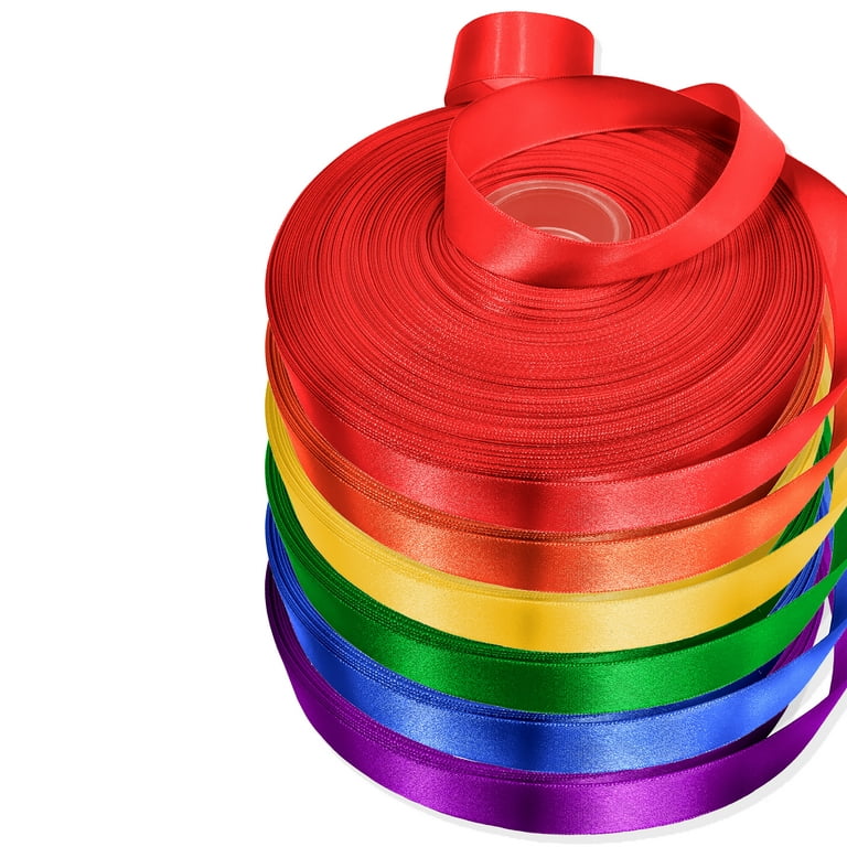 Rainbow Single Faced Satin Ribbon, 6 Colors, 7/8 inch x 600 Yards by Gwen Studios