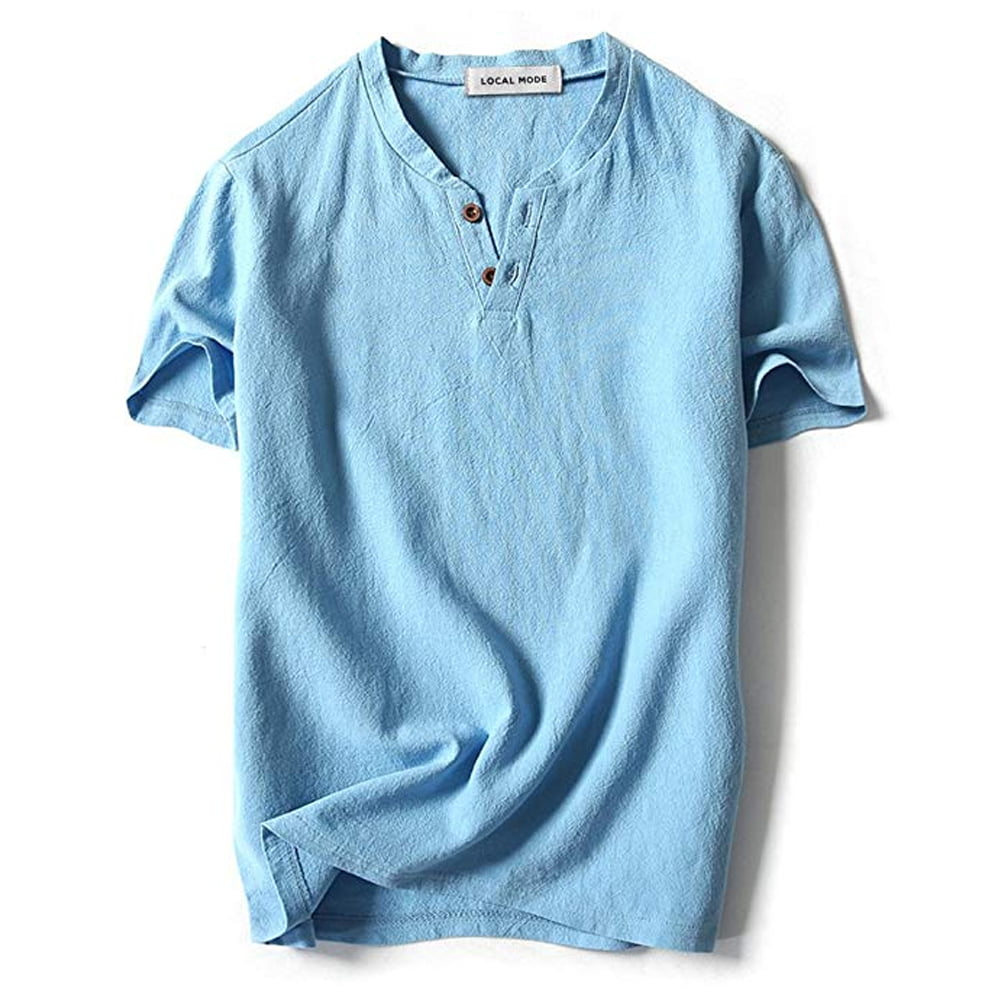 Men Baggy Casual Short Sleeve T-Shirt Cotton Linen Tee Hippie Shirt Top ...
