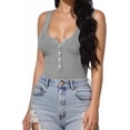 thumbnail image 2 of Women's Henley Shirt Scoop Neck Button Down Ribbed Sleeveless Tank Top Long Sleeve Short Sleeve Bodysuits, 2 of 4