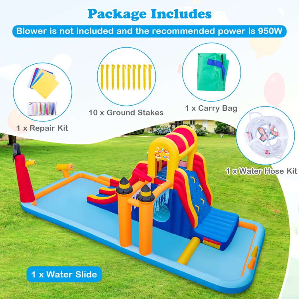 Aimee Lii 6-In-1 Inflatable Water Slide with Dual Slides and Cave Crawling Game without Blower, Playhouse for Kids Outdoor