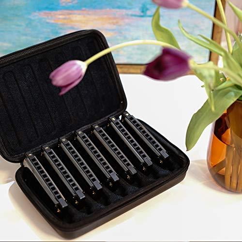 ，10 Hole Harmonica Key of C Jazz and Pop Folk Suitable for Any Occasion JDR Blues Harmonica Set 7 Piece Set with EVA Protective Case D A&B E F Like Blues G 