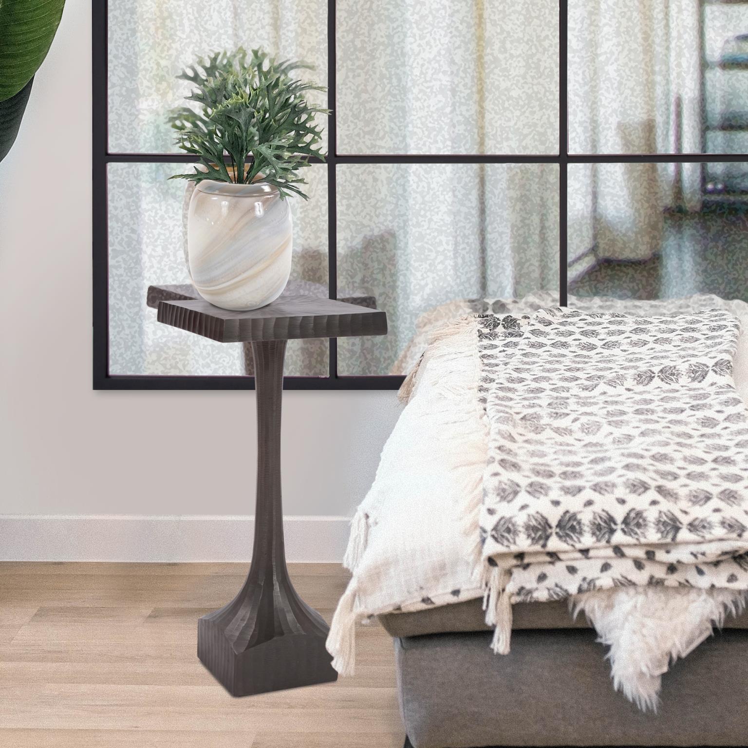 Tyler Dillon Square Graphite Chiseled Metal Martini Accent Table
