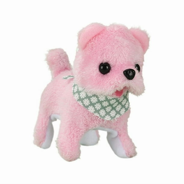 Electric plush toy puppy can walk, bark, nod and wag its tail 1-3 pet playhouse children's toys (vertical eared teddy bear 【 pink 】)