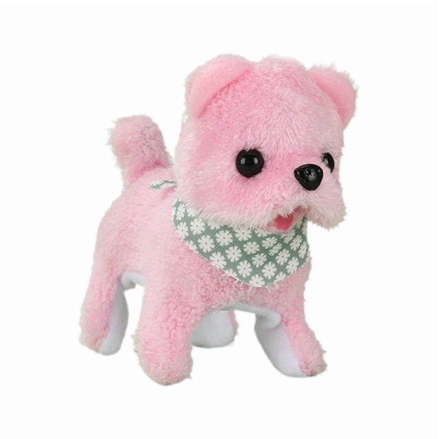 Electric plush toy puppy can walk, bark, nod and wag its tail 1-3 pet playhouse children's toys (vertical eared teddy bear 【 pink 】)