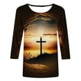 thumbnail image 4 of T-shirt de Pâques pour Femmes, Manches 3/4 Imprimées Col Rond, Tee-Shirt Graphique de Vacances pour Tenue Décontractée de Printemps et Célébrations, 4 of 4