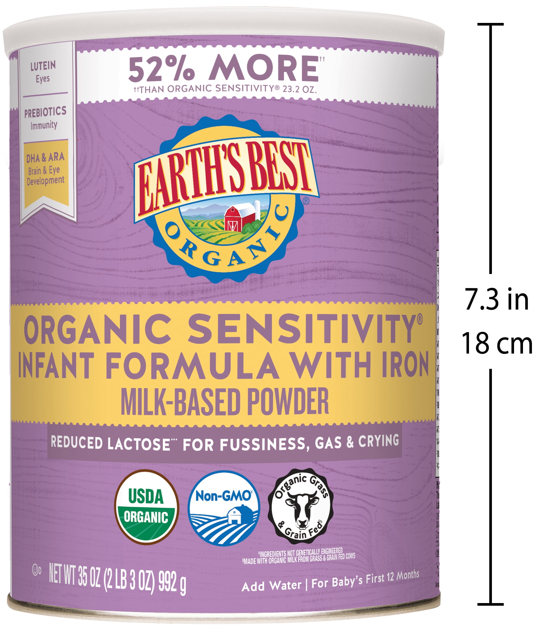 (4 pack) Earth's Best Organic Sensitivity Powder Baby Formula with Iron DHA & ARA, 32 oz Canister