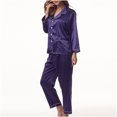 thumbnail image 5 of ShomPort Pajamas Sets Women's Two Piece Outfits Long Sleeve Sleepwear Satin Soft Button down Loungewear Pjs Set, 5 of 6