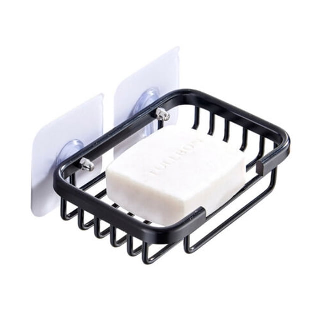 Metal Strong Suction Soap Dish Holder Bathroom Shower Bath Net Drain Case Tray