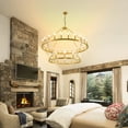 thumbnail image 4 of Magic Home 36-Lights Wagon Wheel Chandelier,2 Tier Extra Large Farmhouse Chandelier Light Fixture,Round Rustic Lighting,Glod, 4 of 9