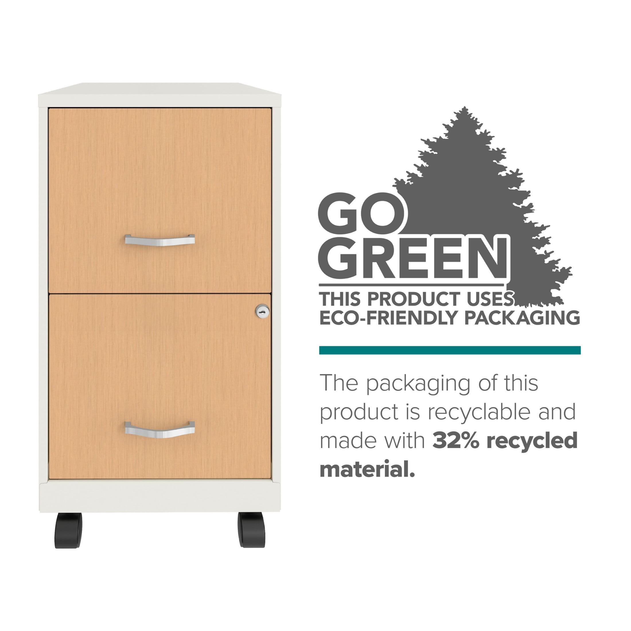 Space Solutions 18" Deep 2 Drawer Mobile File Cabinet with Wood Pattern Drawer Fronts, White/Platinum Oak