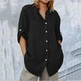 thumbnail image 2 of Breezora Womens Long Sleeve Linen Shirt Button Down Collared Blouse Relaxed Fit Breathable Comfortable Work Casual Wear L Size Black, 2 of 8