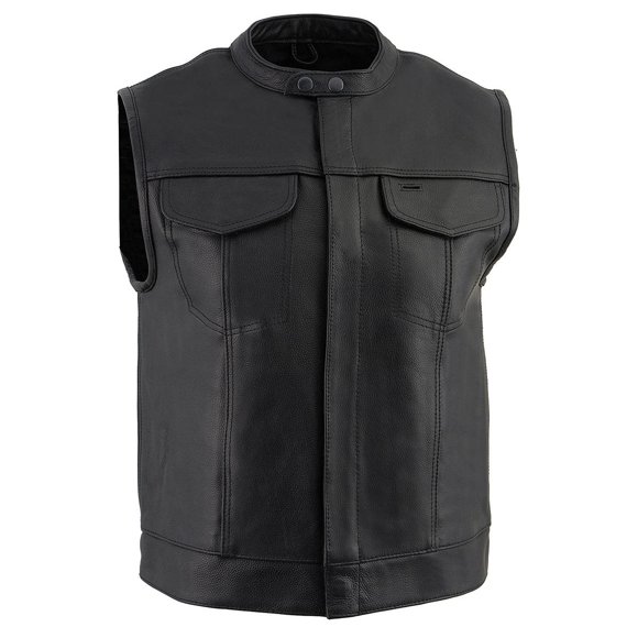 Milwaukee Leather LKM3720 Men's Black Leather Club Style Motorcycle Rider Vest with Concealed Snap Button Closure - 4X-Large