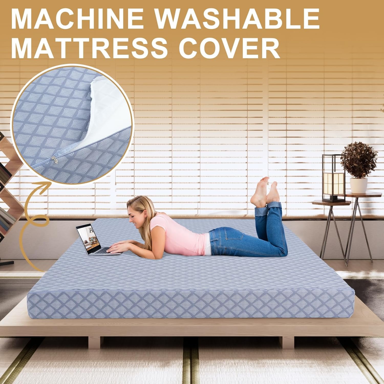 ABORON Memory Foam Sofa Bed Mattress Futon Mattress Full Size, Replacement Futon Couch Bed Mattress 5" Thick, Removable Cover, Frame Not Included