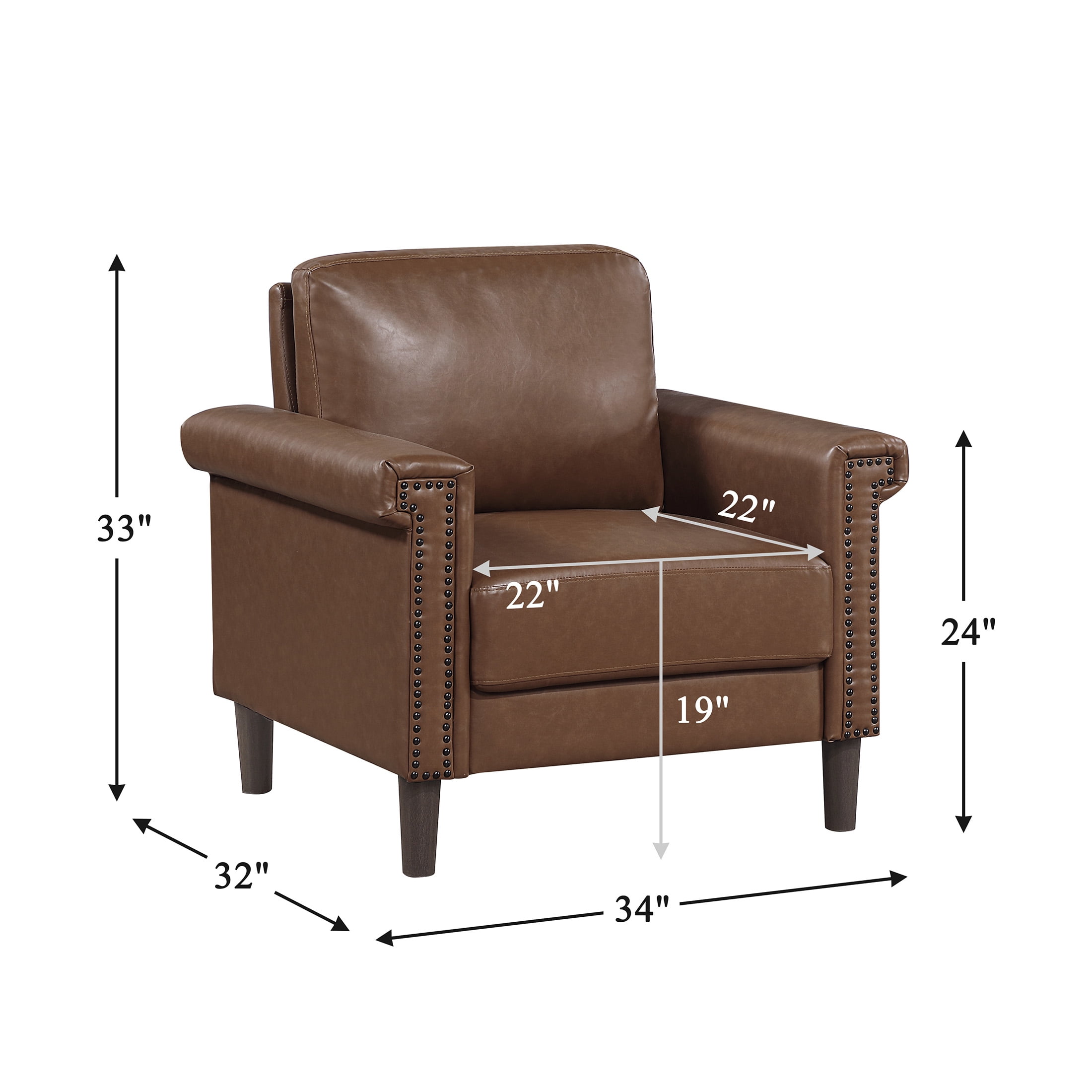 OakvillePark Hartwell Faux Leather Chair with Nailhead Trim, Chocolate