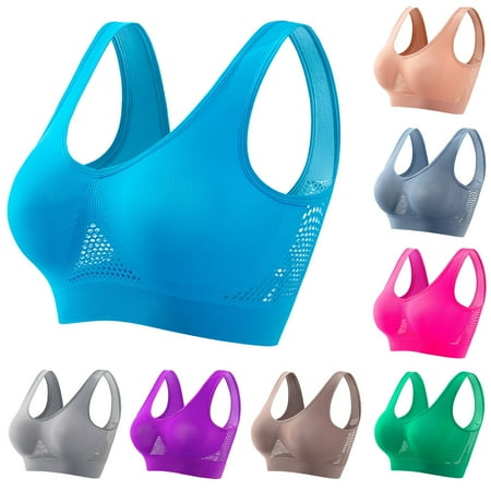YUGYXL Women s Lightly Lined Wire-free Bra Breathable Underwear Sports Bras Full Coverage Seamless Lift Yoga Bra With Removable Pads Today s Deals Blue L