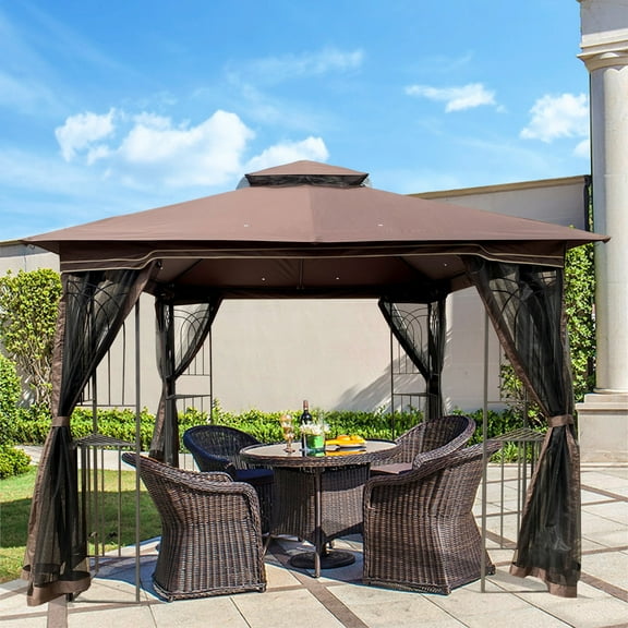 10 x 10ft Outdoor Canopy Gazebo with Ventilated Double Roof, Backyard Gazebo Tent with Detachable Mosquito Net, Patio Canopy with Waterproof and UV Protection for Lawn, Garden, Backyard, Deck