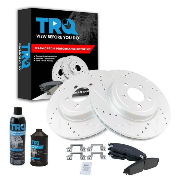 TRQ Front Ceramic Brake Pad Performance Drilled Slotted Rotor Kit w/Chemicals BKA17934 Fits select: 2005-2006 CHRYSLER 300C, 2006-2019 DODGE CHARGER
