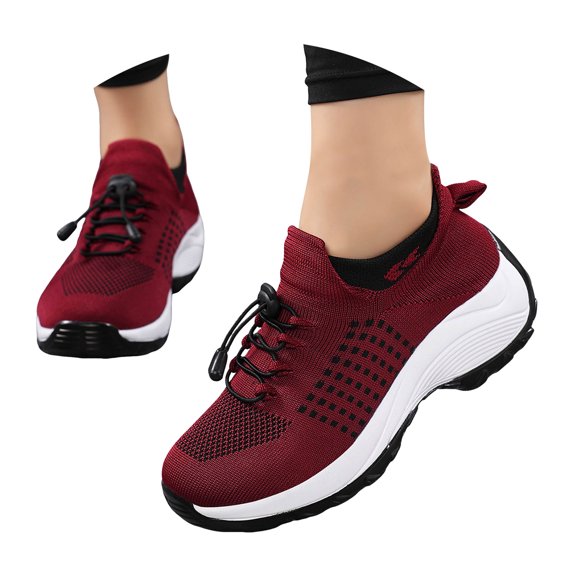 Dakaela Women's Orthopedic Air Cushion Running Shoes Comfy Breathable Mesh Sock Fashion Sneakers Arch Support Walking Footwear,Brick Red Size 5