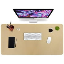 HofferRuffer Desk Pad, 31.5" x 15.8" Desktop Waterproof Protector Writing Mat for Keyboard and Mouse, Dual Side Use Leather Non Slip Desk Mat for Office and Home (Gold)