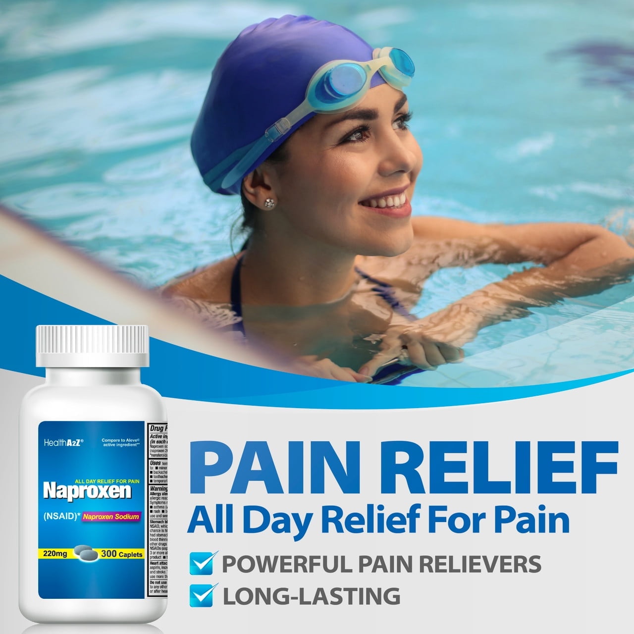 HealthA2Z® Naproxen Sodium 220mg(NSAID) | 300 Caplets | Fast Pain Relief/Fever Reducer