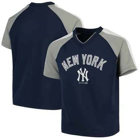 - Youth Navy New York Yankees Poly Mesh Raglan V-Neck T-Shirt