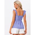 thumbnail image 3 of DARING DIVA Women's Peplum Square Neck Sleeveless Plaid Blouse M Royal Blue, 3 of 6