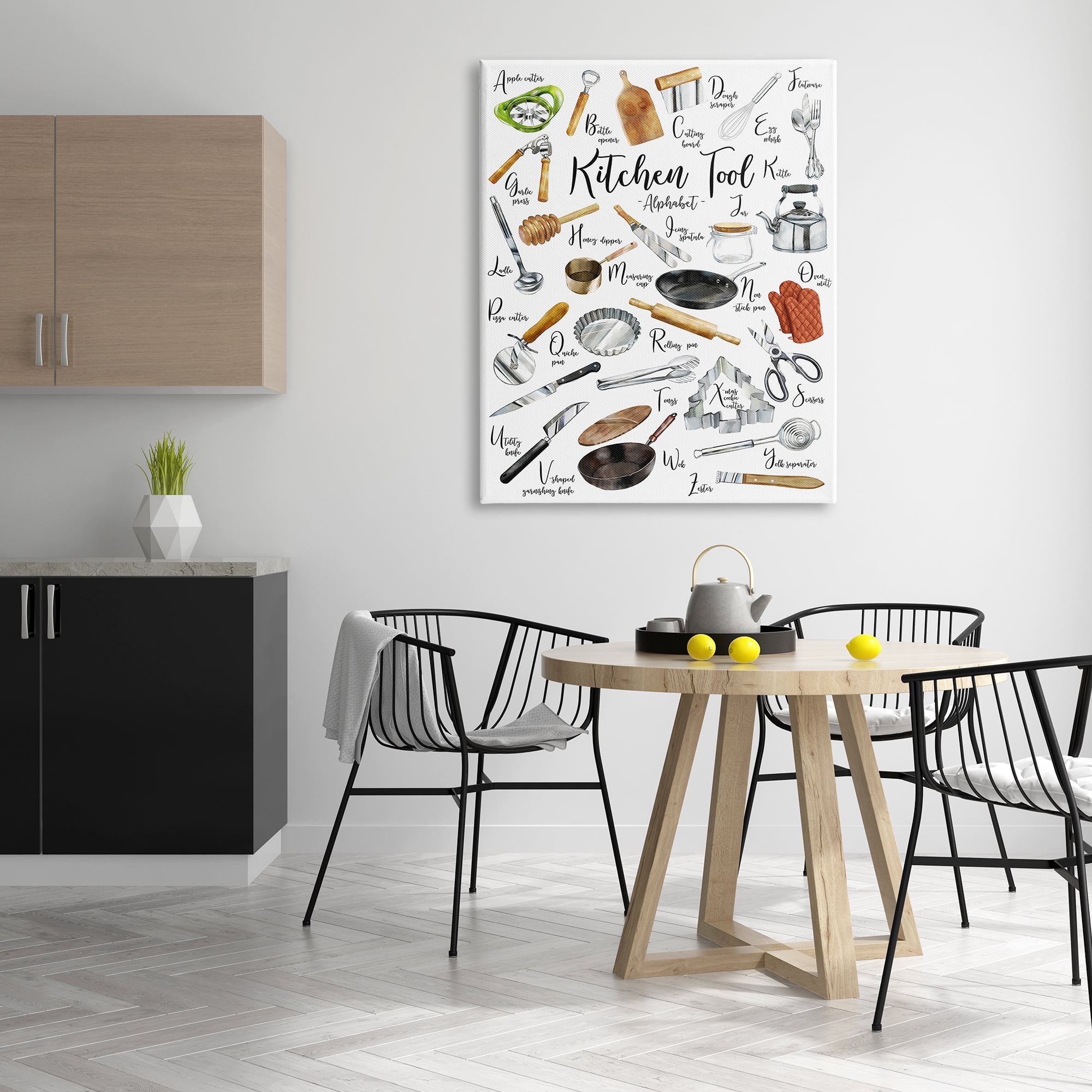 Stupell Industries Kitchen Tool Alphabet Cooking Accessory ABC Chart Food & Beverage Painting Gallery Wrapped Canvas Print Wall Art, 36 x 48