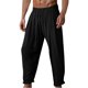 thumbnail image 1 of Pantalones largos de algodón y lino para hombre, con bolsillo, cinturón elástico, rectos, transpirables, de color liso, de poliéster., 1 of 5