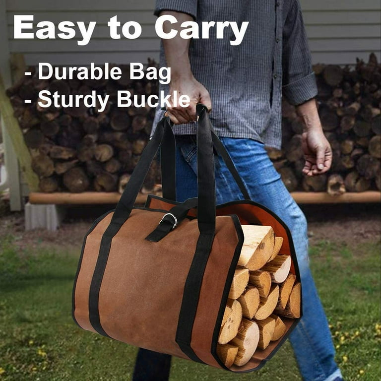 Firewood Log Carrier Bag Heavy Duty Waxed Canvas Log Tote Holder for  Fireplace 