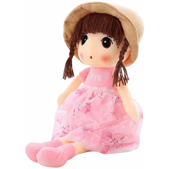 Ikasus girls rag doll, plush doll girl, plush stuffed toy with hood skirt plush toy baby girl sleep companion doll christmas birthday gift (pink, 45cm)