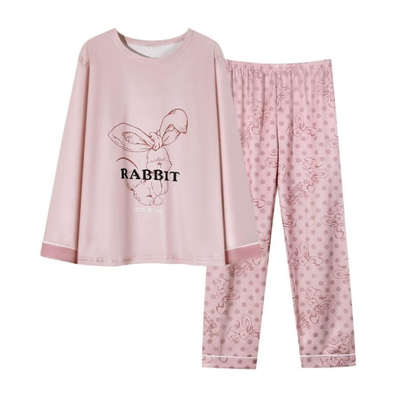 XIAONU Sweet Pajama Set for Women Polka Dot Pants Long Sleeve Top Homewear Cute Cozy Casual Nightwear