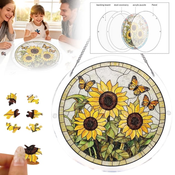 Acrylic Puzzle Suncatcher, Sunflower Sun Catchers Puzzle, DIY SunCatchers Puzzles Window Hanging, Home & Garden Decor, 7.4 in