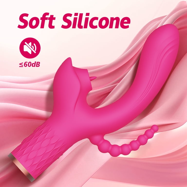 7 Licking & 7 Vibrating Mode Rabbit Vibrator,Women G-Spot Vibrator Dildo  with Butt Plug Anal Beads,Adult Sex Toys for Couples(Rose Red)