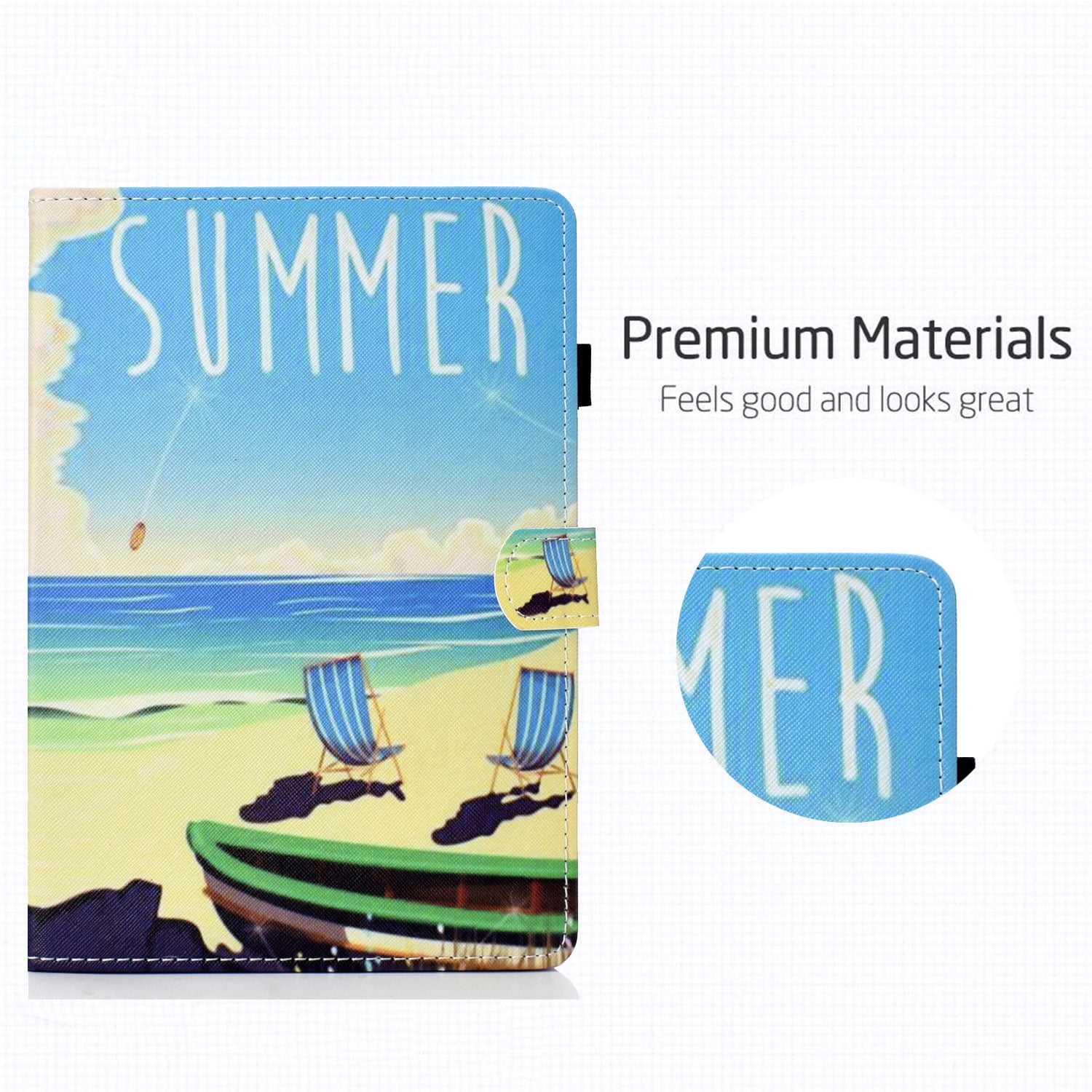 iPad Pro 10.5 Inch Case, Allytech Slim Lightweight Folio Kickstand Mutiple Angle Stand Auto Sleep Wake Smart Cover with Cards & Pencil Holder Wallet Case Cover for Apple iPad Pro 10.5", Summer Beach