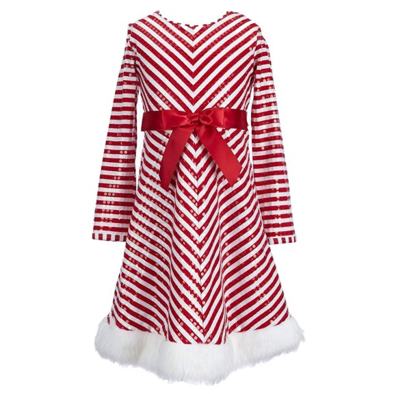 Infant Girl Red White Candycane Stripe Sequin Christmas Holiday Party Dress 3-6M