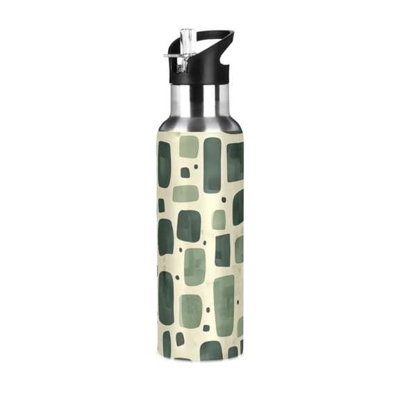 Yayeee 20oz Insulated Water Bottle Double Wall Stainless Steel with Flip Straw Lid, Green Geometric