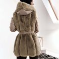 thumbnail image 4 of Olyvenn Women's Winter Warm Ruffled Hooded Coat Waist Faux Leather Trench Hood Coat Length Thick Faux Lamb Jacket Coat Khaki XXXXL, 4 of 8