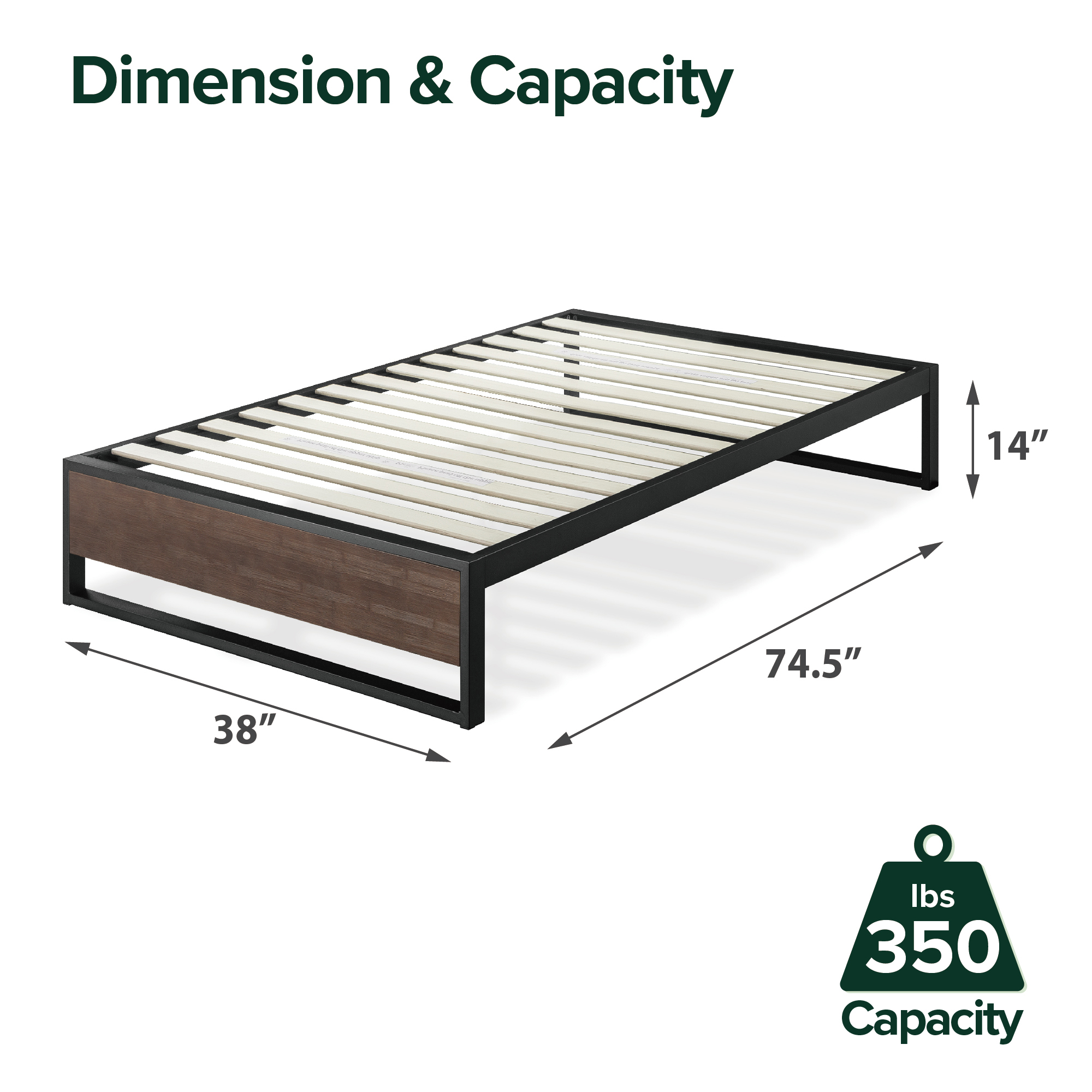 Zinus Good Design Winner Suzanne 14" Bamboo and Metal Platform Bed, Queen