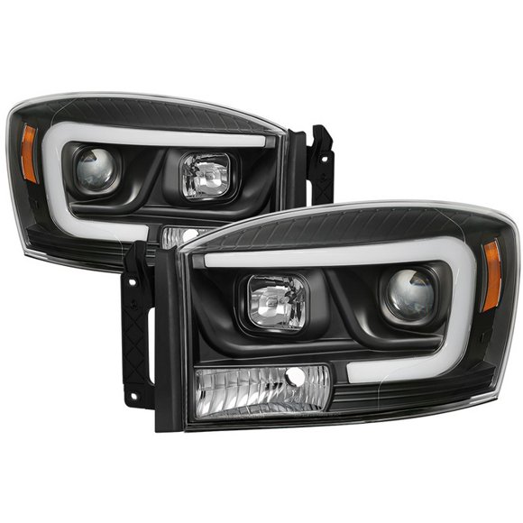 Spyder Automotive Headlight Assembly 5085306 Version 2; Halogen Bulb; Projector Beam With Daytime Running Light; Clear/Amber Bulbs; Clear Lens; Black Housing; DOT/SAE Approved; Set Of 2