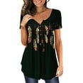 thumbnail image 2 of hoksml Vêtements d'Automne pour Femmes 2022 Mode Grande Taille Femme Décontractée Col Rond Imprimé Blouse Manches Courtes T-Shirt Tunique d'Été Hauts Liquidation, 2 of 4